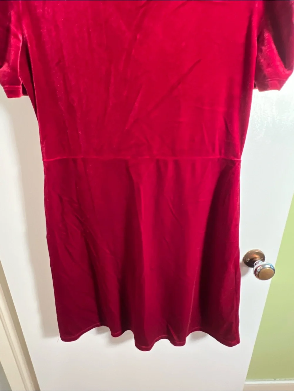 Time and Tru Womens Size Medium 8-10 V-Neck Puff Sleeve Velvet Velour Mini Dress